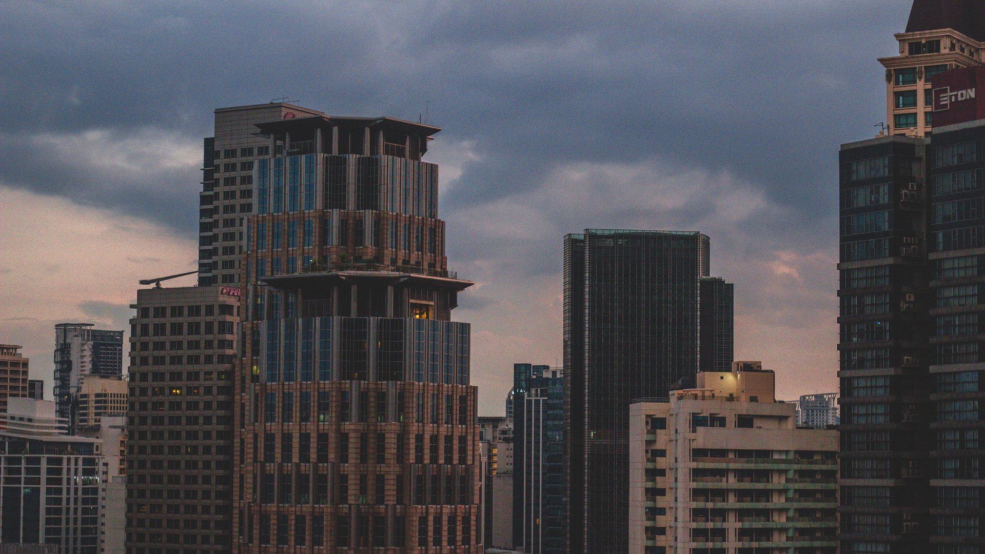 Makati business district towers at dusk, Metro Manila, Philippines